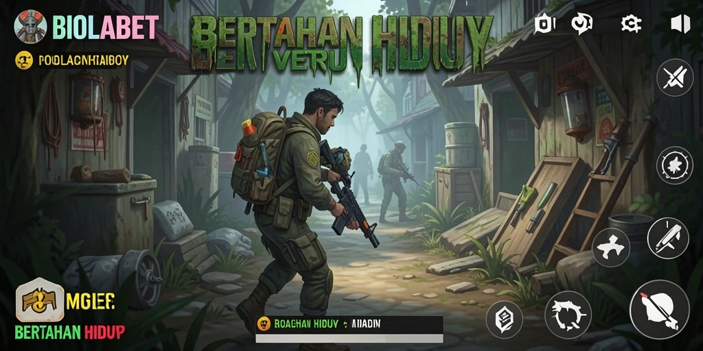 Antarmuka permainan BIOLABET yang menampilkan elemen survival.