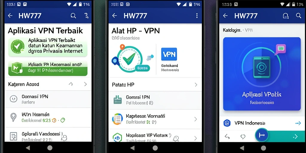 Tampilan antarmuka aplikasi HW777 dengan fitur VPN yang intuitif.