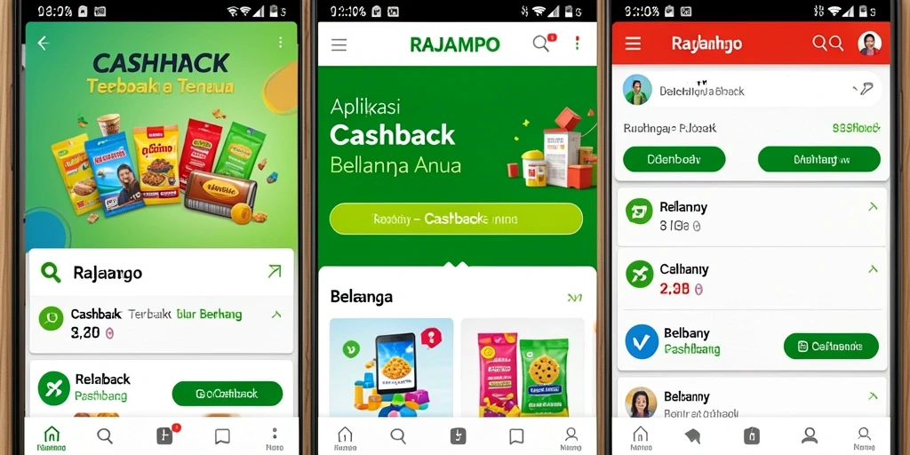 Tampilan antarmuka aplikasi RAJAMPO yang memudahkan transaksi cashback.